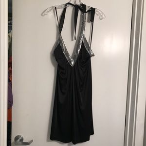 BCBG Max Azria sequin halter black party dress